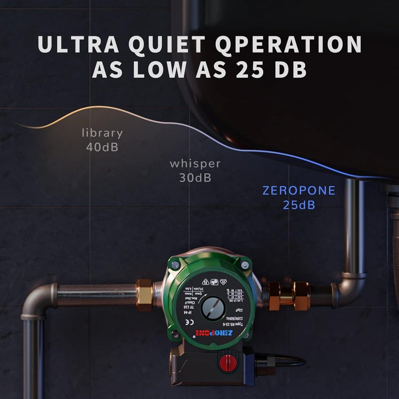 ZeroPone Hot Water Recirculating Pump, 93W Water Circulator Pump NPT 3/4" w/NPT 1/2" Adapter, Stainless Steel Head,15-6S 3 Speed Control for Electric Water Heater System - Image 3